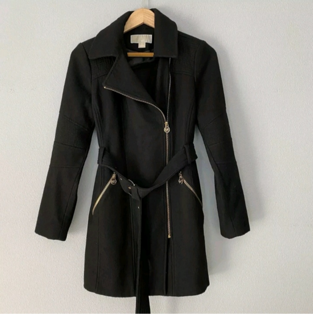 Michael Kors Wool Blend Belted Full Length Coat - Size Small